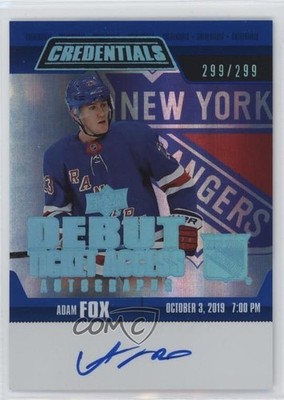 2021 Upper Deck Credentials 2019-20 Debut Ticket Access /299 Adam Fox Auto f0l