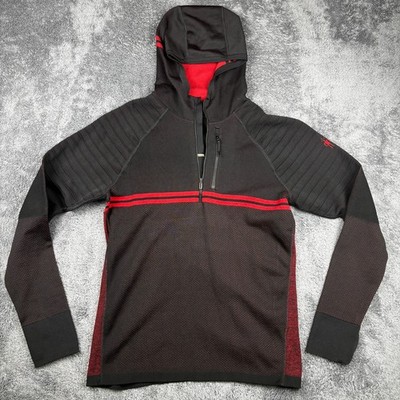 SmartWool Intraknit Merino Tech 1/2 Zip Hoodie Mens L Black Red Hiking Outdoors