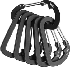 6 Pack Carabiner Clip D-Shape Spring for Keychain, 3 inch Fine Matte Black 