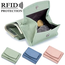 RFID Blocking Women's Genuine Leather Wallet Card Holder Mini Coin Small Purse