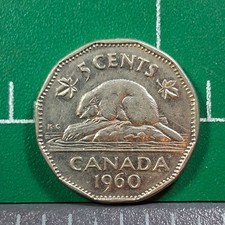 1960 Canada 5 Cents Elizabeth II / Beaver 99.9% Nickel Coin