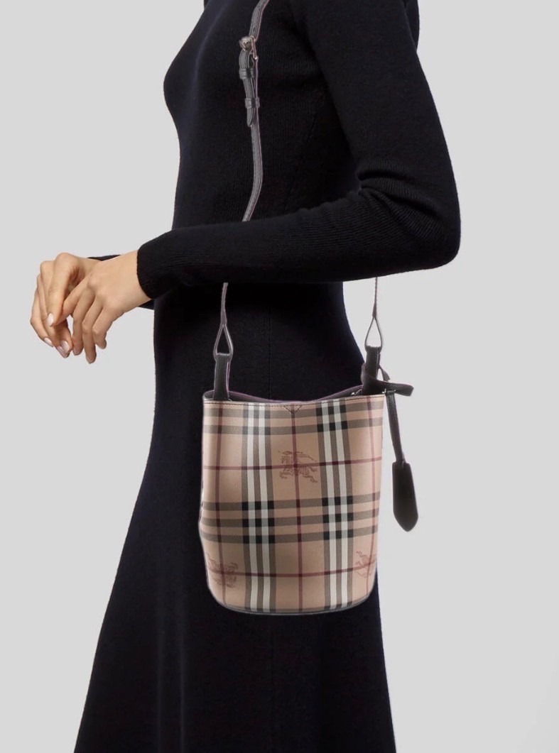 Burberry Lorne Bucket Bag Haymarket Coated Canvas Small | eBay