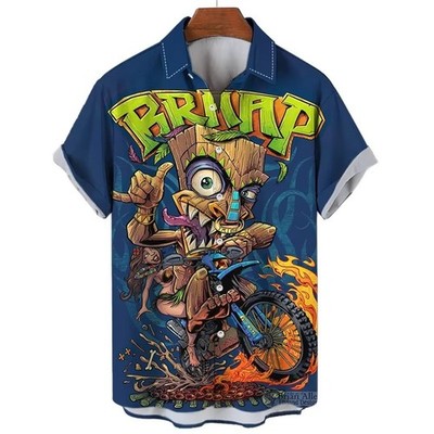 Herren Button Down Braap Tiki Dirt Bike Motorrad Hawaii Neuheit Sommer Hemd