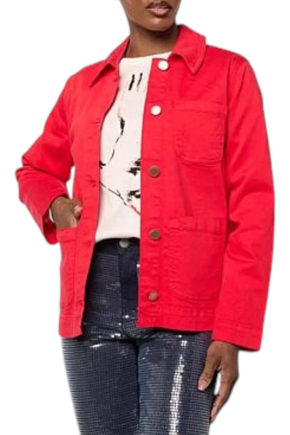 DG2 by Diane Gilman Women's Lux Denim Patch Pocket Utility Jacket Red
