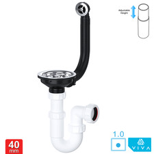 Kitchen Sink Round Overflow Waste Strainer Plug & Telescopic P U Bend Trap Kit