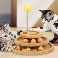 Cat Ball Track Toy with Puzzle Top, 3-Level Tower with 9 Removable Balls, Int...