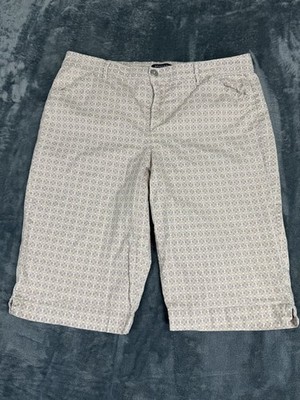 Bandolino Womens 14P Beige Geometric Print Bermuda Shorts Button Closure