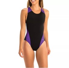 Dolfin Women's Ocean Panel Black/purple Performance Back 1-Piece Swim Sz 38 New