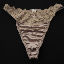 1 NEW Victoria's Secret VINTAGE 80s 90s Second Skin Satin Lace Thong Panty LARGE