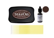 StazOn Multi-Surface Solvent Ink Pad and Reinker Bundle - StazOn Timber Brown