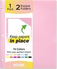 Plastic Folders with Pockets 3 Hole Punched, 2-Pocket Folders