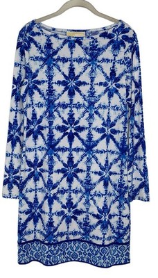 Michael Kors Casual Women s Blue And White Damask Print Long Sleeve Dress Sz M