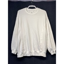 Aerie Womens XS White Oversized Sweatshirt Floral Crochet Lace Back Pullover