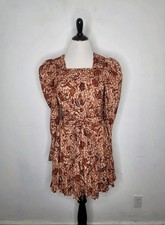 ULLA JOHNSON Nailah Puff Sleeve Mini Dress Women's Size 6 Square Neck Tie Waist