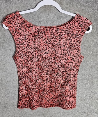 VTG Casual Corner Annex Sleeveless Crinkle Top Women Petite SP Pink Black Floral