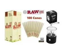 RAW ORGANIC 1 1/4 size pre rolled cone AUTHENTIC + Rechargeable Herb Grinder