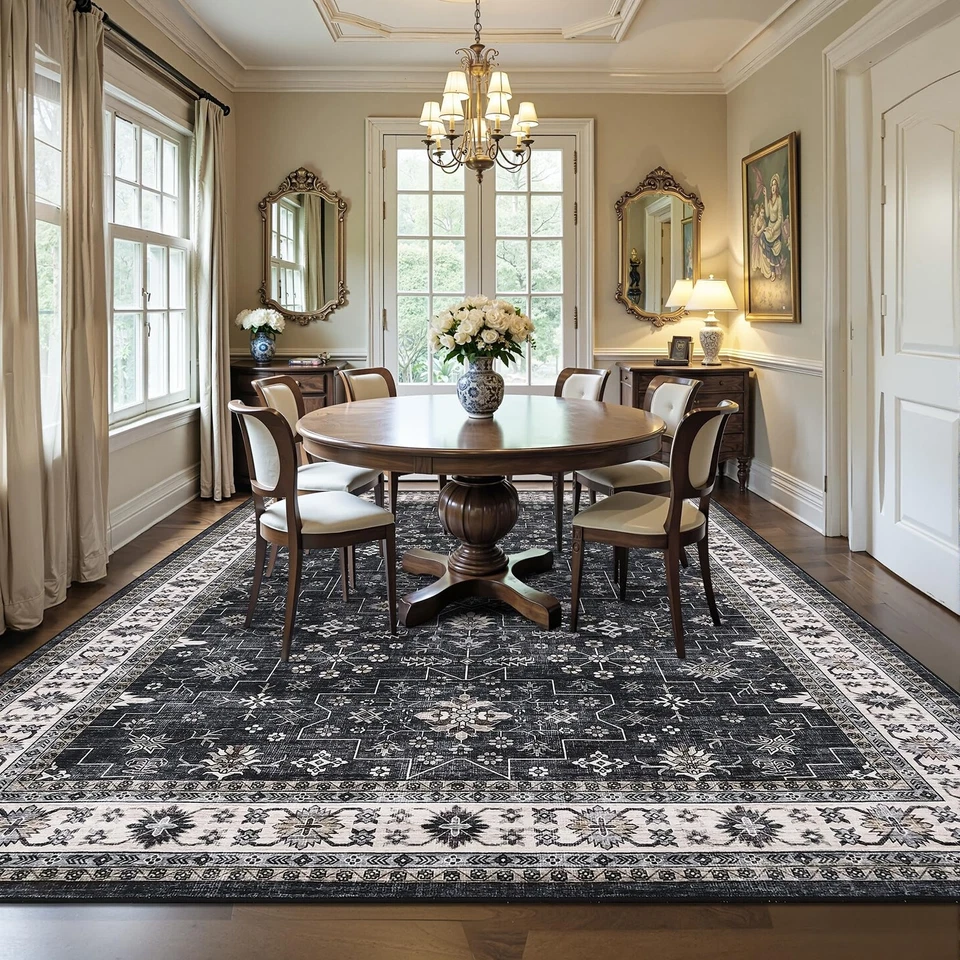 Alfombras de área grande 9x12 para sala de estar, alfombra lavable tribal vintage suave no antideslizante... Foto 2 de 4