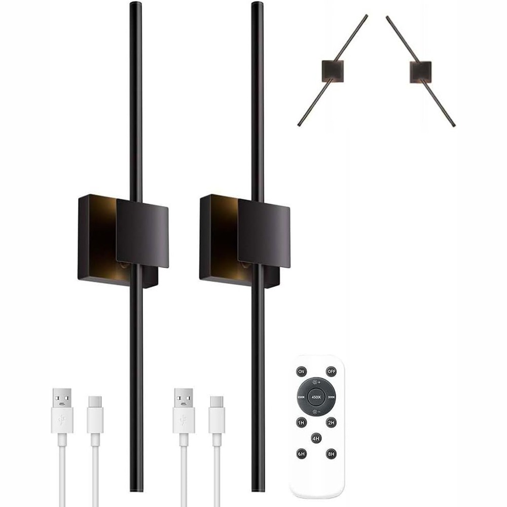 2 Pack Battery Operate Wall Sconce Dimmable Rechargeable w/Remote LED Wall Light