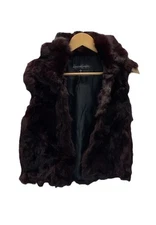 Gorgeous Adrienne Landau S Black Maroon Rabbit Fur Hook Loop Vest