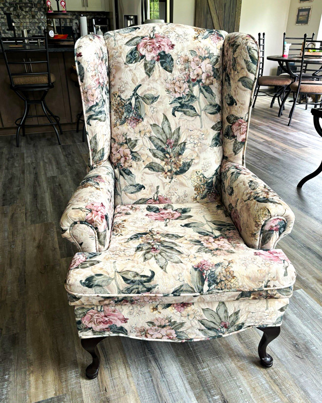 Queen Anne Floral Wingback Armchairs, and Coffee Table Set
