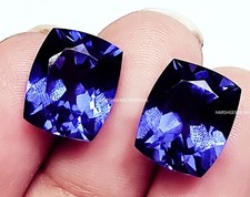Blue Tanzanite Cushion Cut 8 to 10 Ct Pair Certified Loose Gemstone  HT003