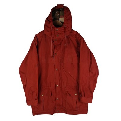 Eddie Bauer Mens Mountain Parka Jacket Red Wool Lined Plaid Hooded Large Vintage