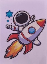 Rocket Ship Space Man Astronaut Vinyl Decal 3"x4" Waterproof CUTE