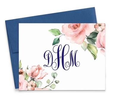 Floral Monogram Stationary Set FOLDED NOTE CARDS, Monogrammed Stationary Set ...