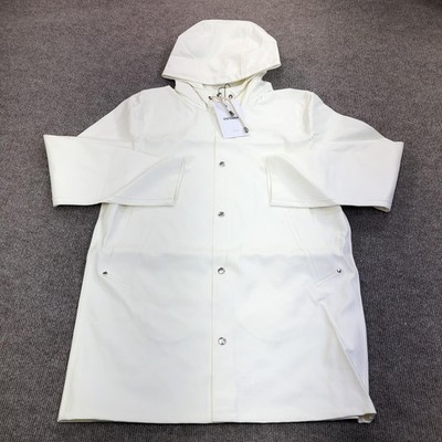 Stutterheim Coat Mens Medium White Stockholm Hooded Rain Waterproof Rubberized