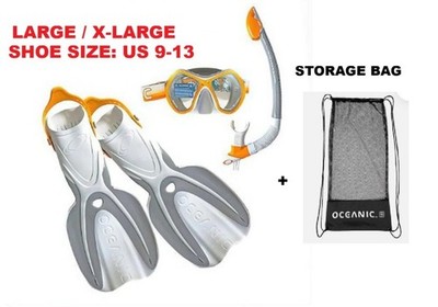 Shoe Size: US 9-13 Oceanic Lightweight Adult Snorkel Set L/XL fins mask snorkel