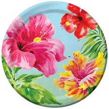 Heavenly Hibiscus Flower Tropical Luau Theme Beach Party 7" Dessert Plates