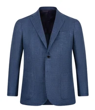 STILE LATINO handmade blazer US 46 EU 56 wool silk linen blue spring summer