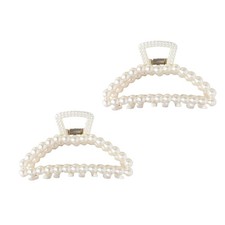 White Large Faux Pearl Claw Clips For Thick Thin Hair Neutral Jaw 2 PCS