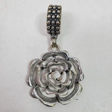 Vintage Rose Pendant Statement 3.5 Inch Long Total Silver Decorative