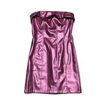 Windsor Icy Girl Mini Dress Womens Small Metallic Pink Strapless Faux Leather