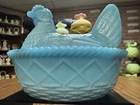 Vintage Westmoreland Powder Blue Milk Glass Hen On Nest 5.5”