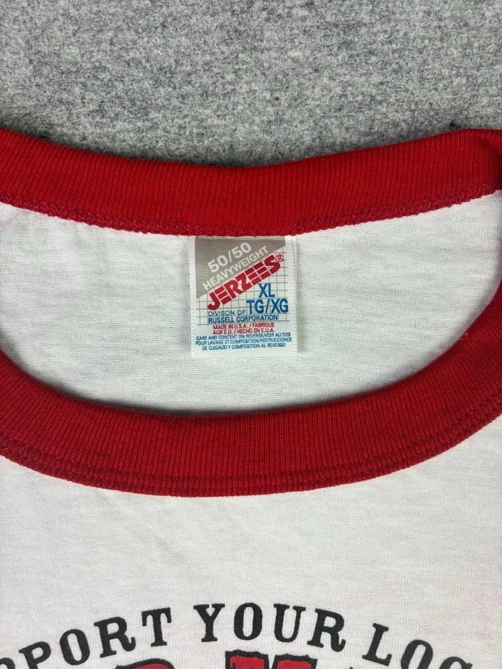 Jerzees T-shirt homme ringer XL blanc/rouge manches courtes moto crâne graphique - Photo 3/4