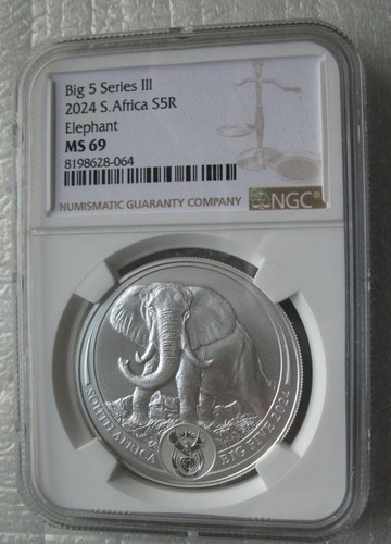 South Africa R5 2024 Silver UNC 1Oz Coin Big5 Series III Elephant NGC ...