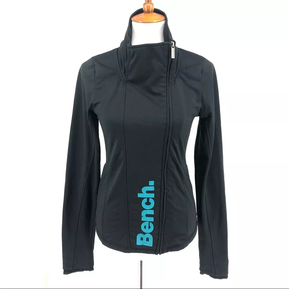 Women s Bench Black Funnel Neck Logo Long Sleeve Zipper Front Jacket Sweatshi