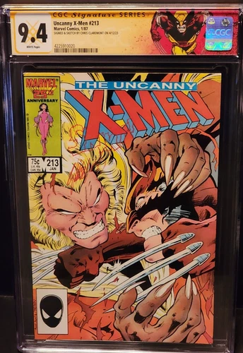 UNCANNY X-MEN #213 -12/86 - SIGNATURE  "SNIKT" SKETCH BY CHRIS CLAREMONT CGC 9.4