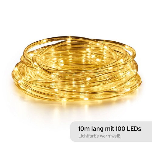 Tubo Luminoso LED Luci 10m 100 Leds IP44 Interno Bianco Caldo Alimentatore - Foto 2 di 10