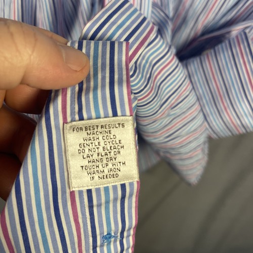 Peter Millar Shirt Large Blue Red Striped Cotton Button Preppy Yacht - Picture 5 of 10