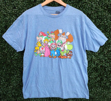 Nintendo Super Mario 2010 Luigi Bowser Toad Yoshi Peach Blue T-Shirt Adult Sz XL
