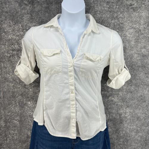 James Perse Shirt Top 3 Womens Large White Fitted Ribbed Knit Banded Side Panel - Picture 2 of 13
