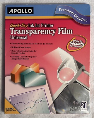 Apollo Inkjet Printer Transparency Film For HP 8.5'' x 11'' - Open Box, 43 Sheets