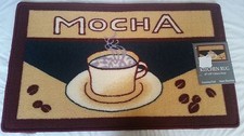 PRINTED NYLON KITCHEN RUG nonskid 18"x30" COFFEE MOCHA CUP BEANS 2,rec,ST