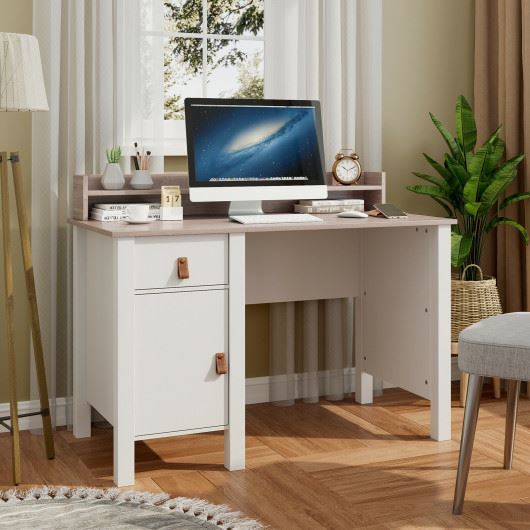48 Inch Computer Desk Writing Workstation With Drawer And Hutch  Walnut-White | Ebay