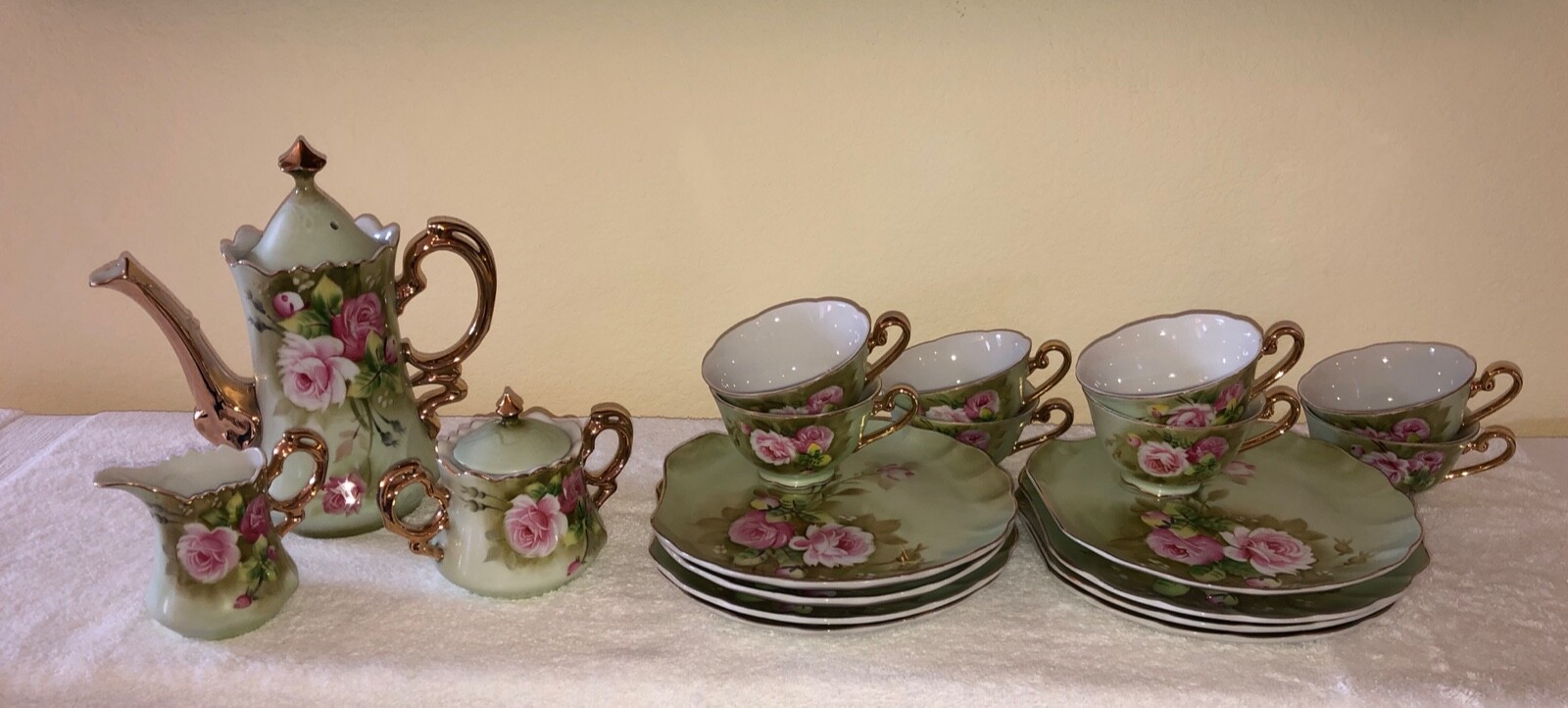 Vintage Lefton China Tea Cup Saucer Set Hand Painted Heritage