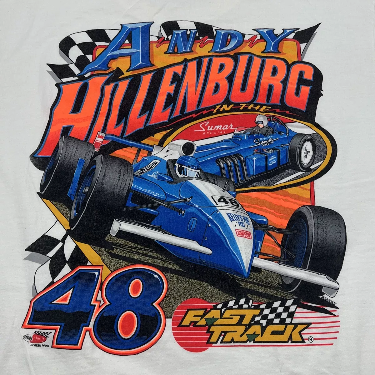 RARE VTG ANDY HILLENBURG #48 IN THE SUMAR SPECIAL FAST TRACK GRAPHIC T  SHIRT LG