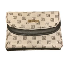 Vtg Gitano Accessories Clutch Wallet Checkerboard Logo 5" x 3.75" Beige Brown